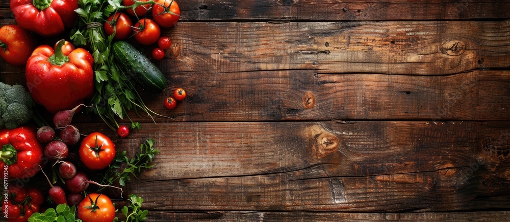 Aufkleber vegetables displayed with copy space image on a rustic wooden backdrop