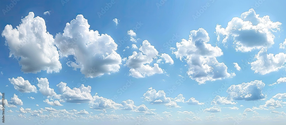 Poster tranquil scene of blue sky with fluffy cumulus clouds illustrates a serene and calm clear sky landsc