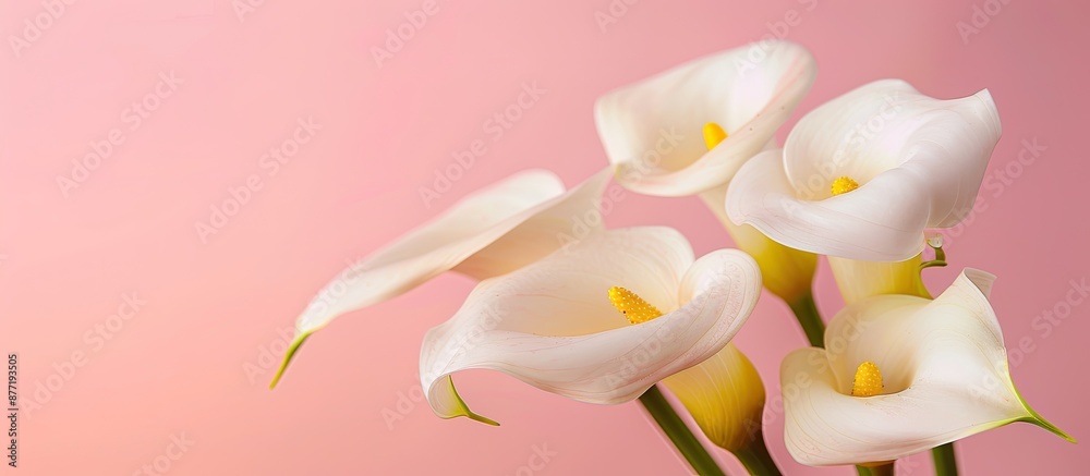 Poster calla lilies depicted in an abstract style on a pink background with copy space image yellow templat
