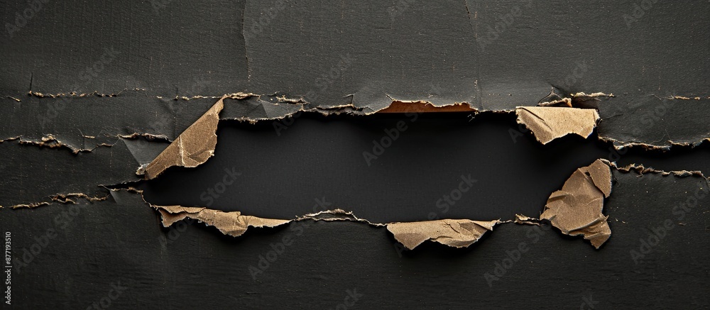 Poster a ripped piece of cardboard on a black background with ample copy space image