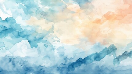 Fototapeta premium Abstract painting of blue and orange clouds blending in the sky