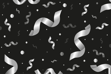 3D Metal Confetti background. Luxury metallic ribbon isolated black backdrop. 3D Celebrate vector aesthetic for social media and web. EPS 10
