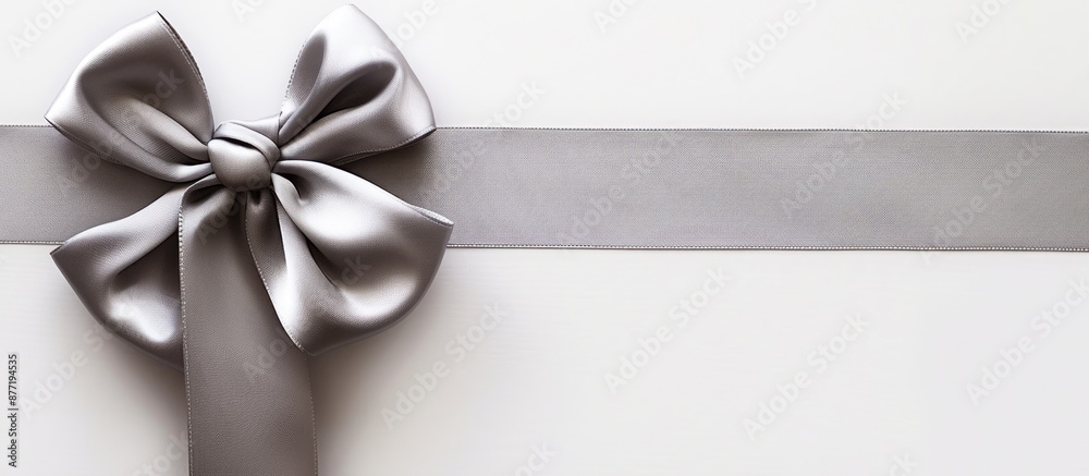 Poster a lovely grey bow with three sleek ribbons on a white background providing ample copy space image