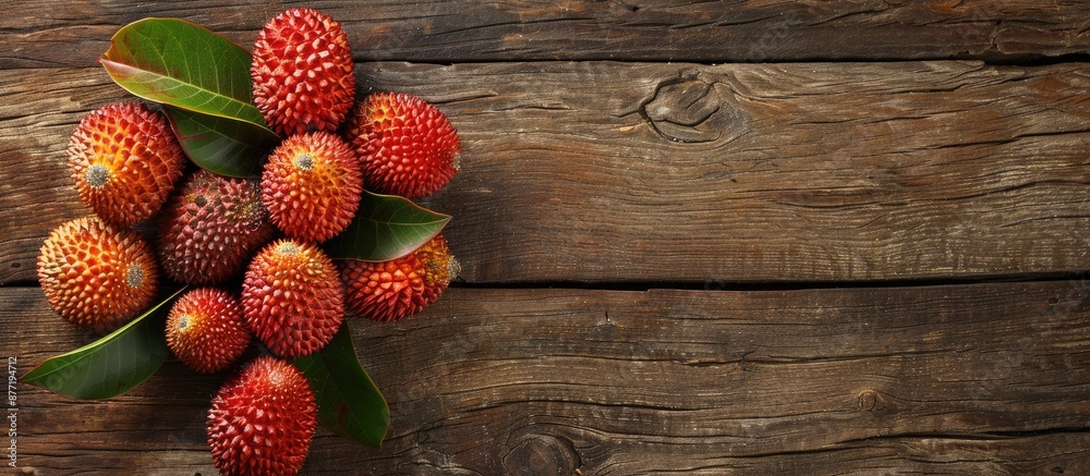 Aufkleber close up of fresh ripe salak fruits on a wooden table with copy space image available