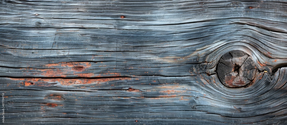 Poster a weathered wooden board with knots cracks and imperfections featuring a detailed knot in a blank co