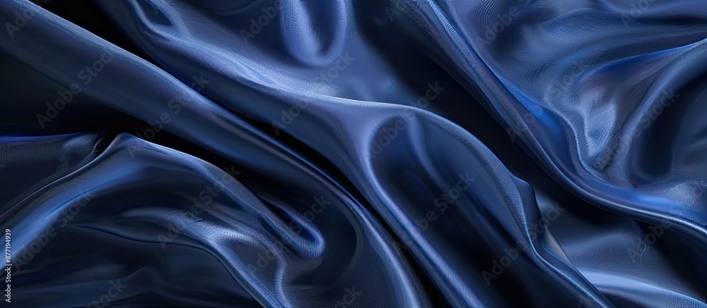 Poster Navy blue silk texture on a fine grain fabric with a desktop product displayed in a studio photography perspective on a product demo banner with copy space image