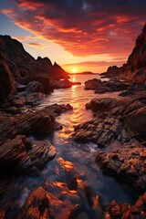 Fototapeta premium Expressionist tide intense brushstrokes in the tumultuous dance between sea and , generative IA