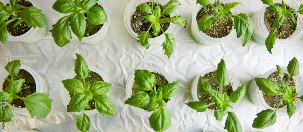Aufkleber a bird s eye view of green tomato seedlings in drawers on a white table ready for planting with ampl
