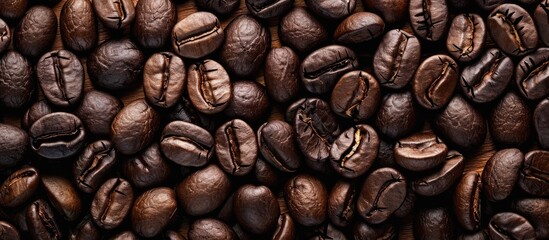 Fototapeta premium Background featuring roasted dark coffee beans offers copy space image