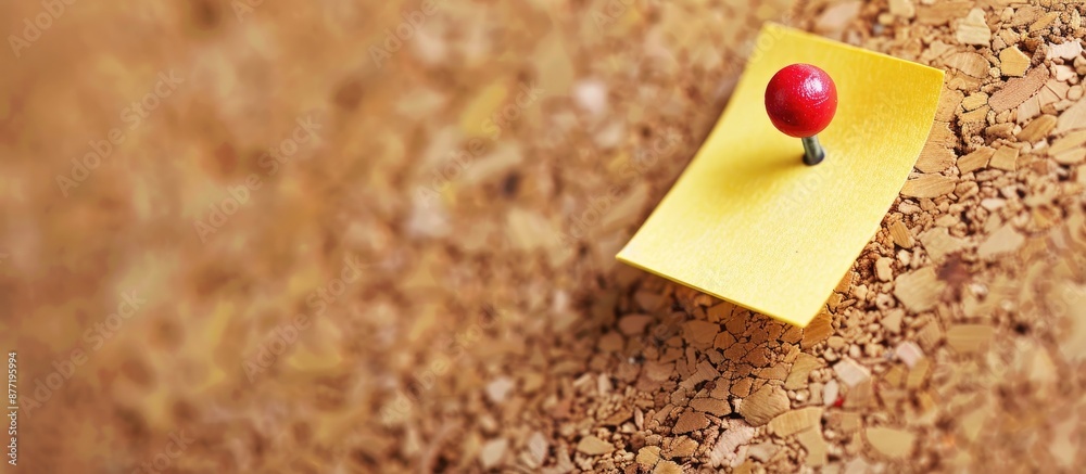 Poster a yellow memo pinned on a cork notice board with copy space image