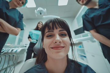 Obraz premium Close up photo of a woman at dental clinic made with generative AI technology