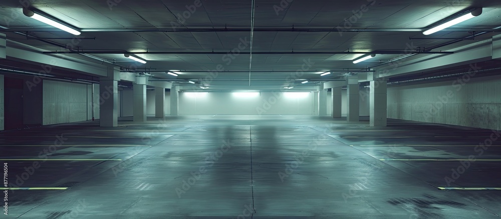 Aufkleber underground department store parking with spotlight display on wall offering a blank space for image