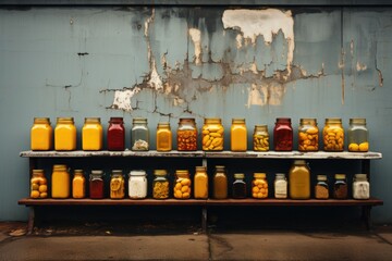 Fototapeta premium Urban Condiments Minimalist art on the wall, bold traces of garlic, ginger and c, generative IA