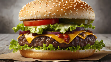 Produce a detailed, realistic illustration of Hamburger, focusing on the texture and color of the ingredients