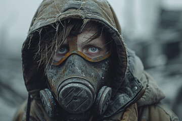 Apocalyptic disaster protective gas mask generative Ai image