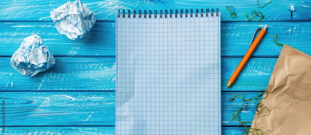 Aufkleber Blue paper with a blank notebook page ideal for business with copy space image