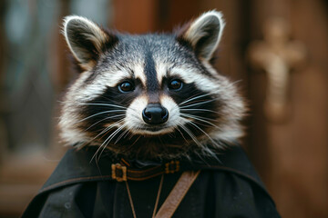 Obraz premium AI generated photo image of raccoon wearing clothes like clergyman
