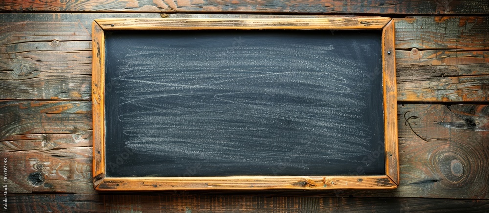 Aufkleber View from above of a back to school chalkboard on a wooden surface with a horizontal orientation in an abstract background providing ample copy space image