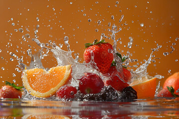 Multivitamin water wave splash with orange fruit generate AI