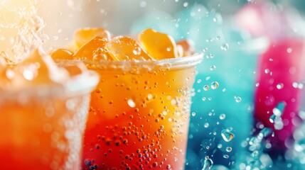 refreshing iced bubble tea with colorful toppings and bubbles