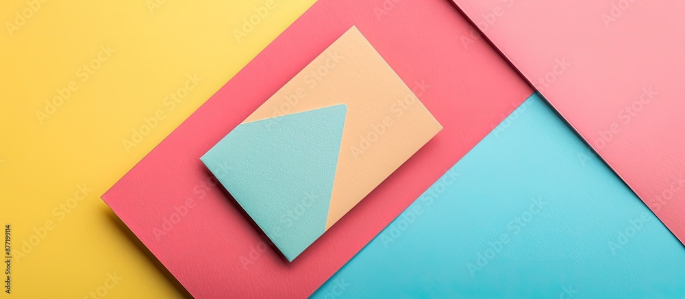 Poster A business card mockup displayed on a colorful background in a flat lay style with copy space for text
