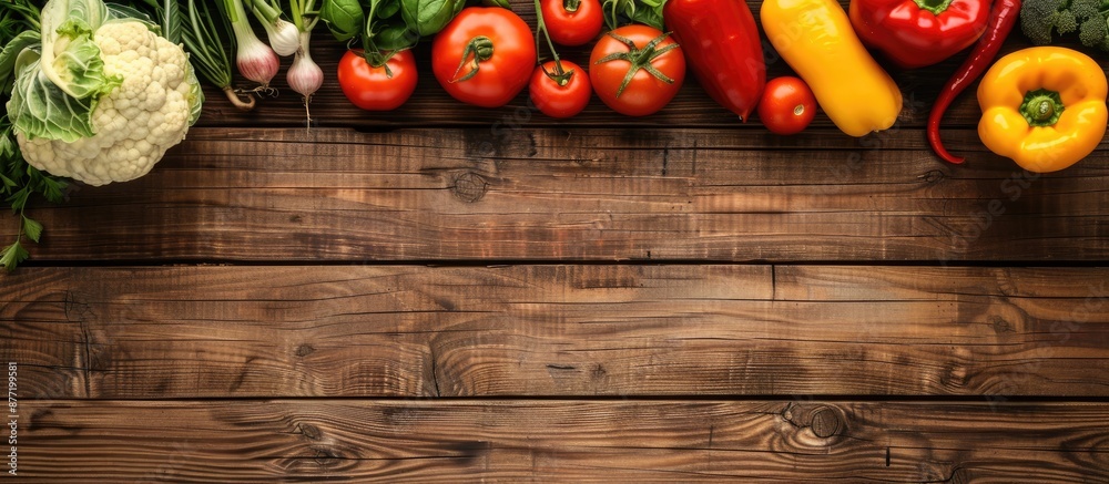 Aufkleber fresh vegetables arranged on a wooden table with copy space image