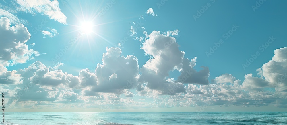 Poster Design your summer vacation beach trip with a stunning sunlit sea view and a spacious sky above for a striking photograph. with copy space image. Place for adding text or design