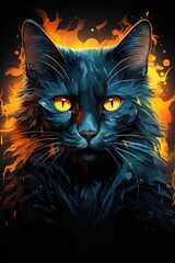 Black cat with blue eyes, green eyes, black cat with yellow eyes, watercolor, ve, generative IA