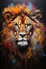 Graffiti with lion on the wall with splash, generative IA