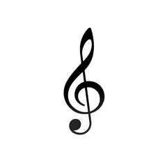 Fototapeta premium Black treble clef symbol isolated on white background. Simple and elegant musical note design for graphic and web usage.