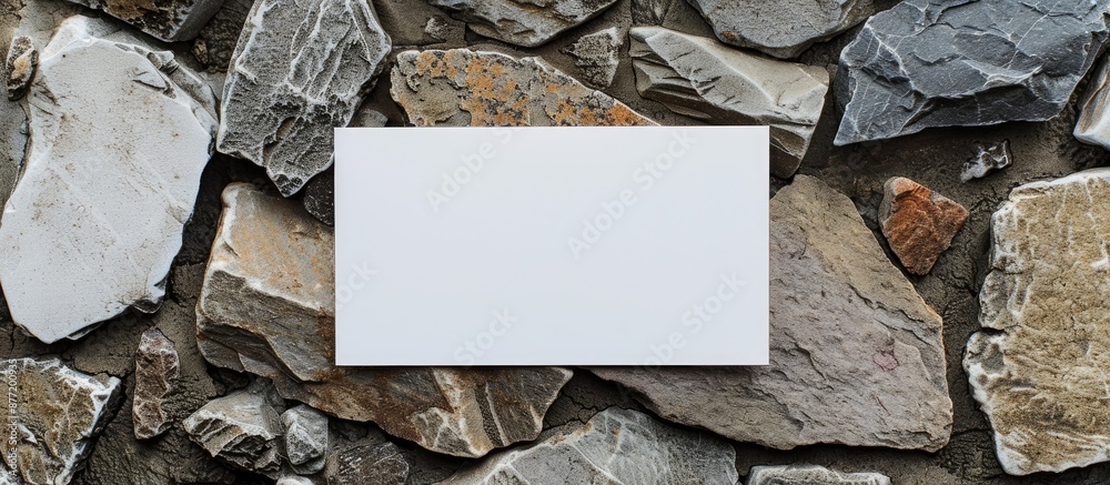 Poster mockup of a blank white business card placed on a stone background with copy space image for brandin