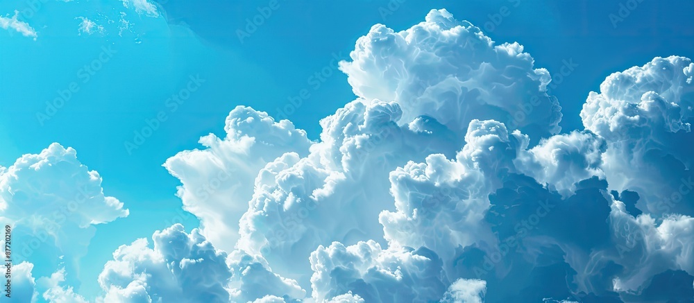 Poster A close up view showcasing a serene blue sky with fluffy clouds perfect for a copy space image