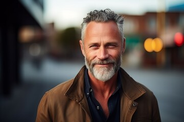 Fototapeta premium Portrait of a handsome senior man with grey beard in a city.