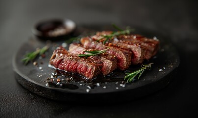 Una perfetta tagliata di manzo in un ristorante elegante, succulenta e preparata con maestria dallo chef.