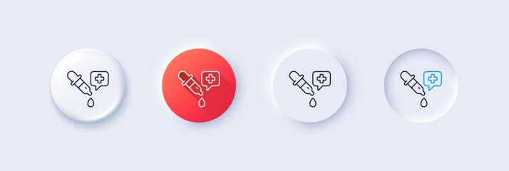 Chemistry pipette line icon. Neumorphic, Red gradient, 3d pin buttons. Laboratory sign. Analysis lab symbol. Line icons. Neumorphic buttons with outline signs. Vector