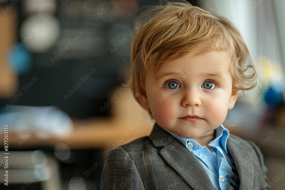 Wall mural AI generated photo of small cute adorable child office boss