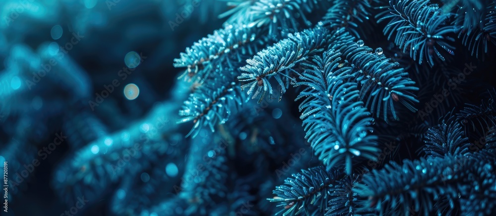 Poster Christmas tree branches in a shade of blue with space for adding images. with copy space image. Place for adding text or design