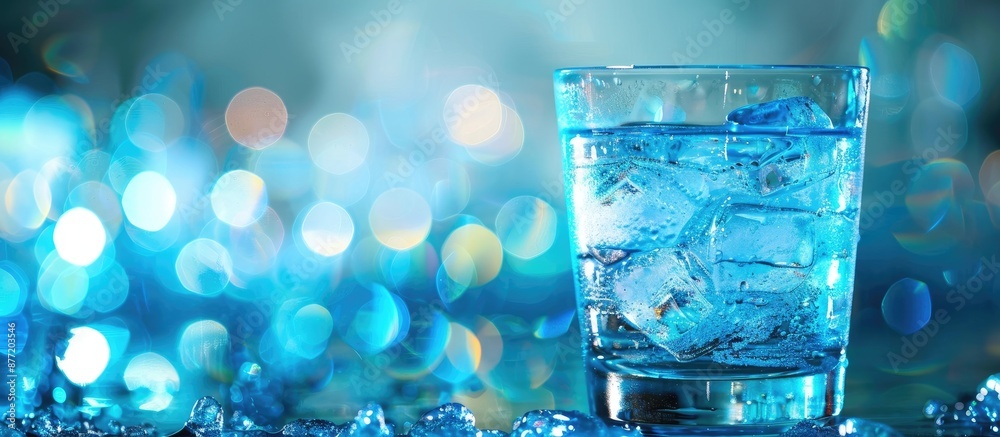 Poster clear glass containing a blue cocktail with jack frost tones focusing selectively with ample copy sp