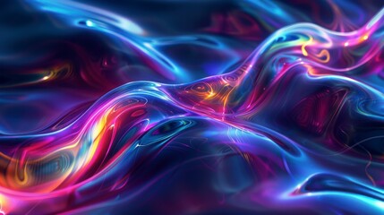 A colorful, digital abstract pattern of liquid with glowing highlights