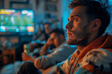 People in a sports bar, socializing at a pub, cheering for a football game.