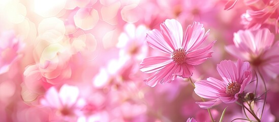 Romantic pink flowers background with color filters creating a beautiful copy space image