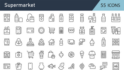 Supermarket Line Editable Icons set. isolated on white background flat vector illustration.