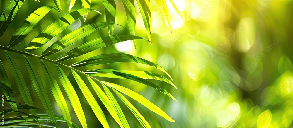 Poster photo of a palm tree s green leaf with copy space image available