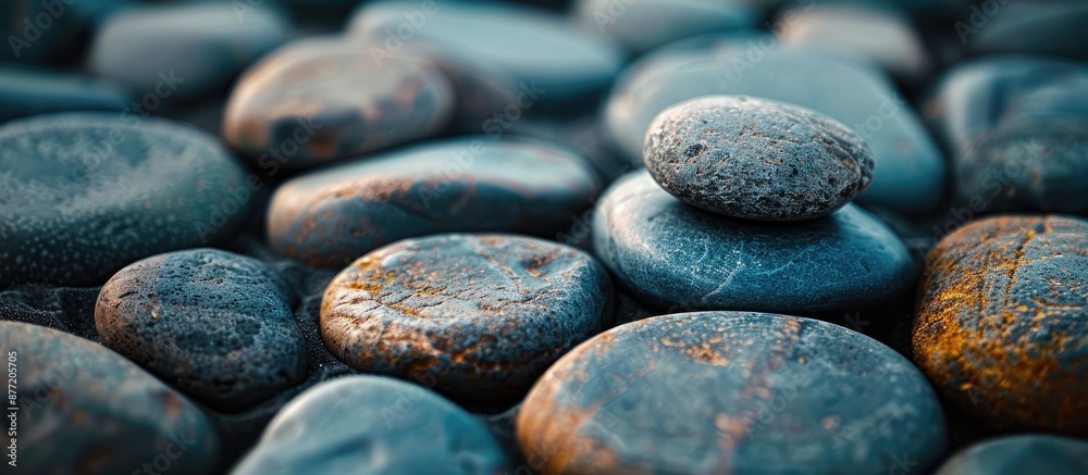 Aufkleber Background with round pebble stones offers a unique artistic touch in an image with copy space