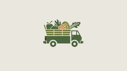 A green truck is filled with vegetables. The truck is a symbol of healthy eating and the importance of fresh produce