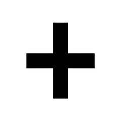 Fototapeta premium Minimalist black cross symbol isolated on white background, representing healthcare, aid, or a religious icon.