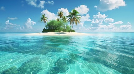 Tropical Island Paradise: Palm Trees, Blue Skies, and Crystal Clear Water