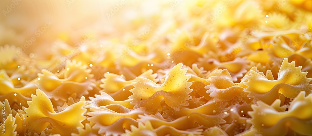 Poster background of italian cuisine with a heap of farfalle pasta ideal for food related projects with amp
