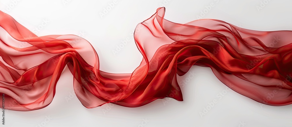Poster A delicate red chiffon fabric with gentle curves and flowing waves set against a plain white backdrop suitable for a copy space image