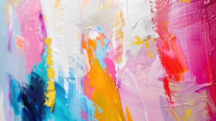 Abstract painting with textured brushstrokes and vibrant colors on a wall